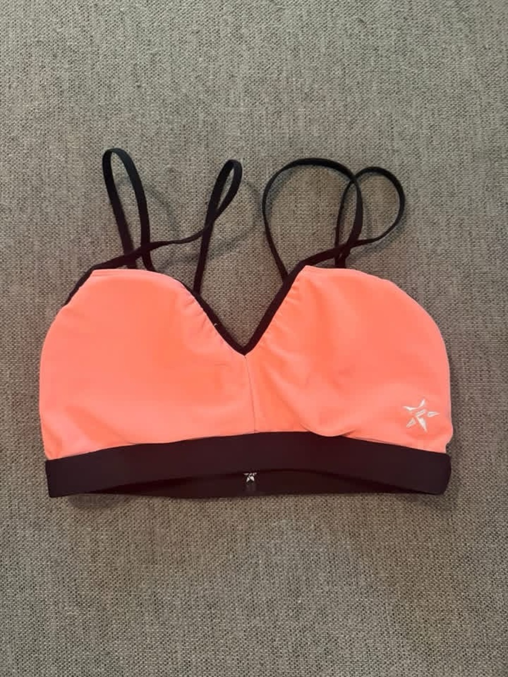 Women's Coral Sports Bralette with Black Trim and Star Logo